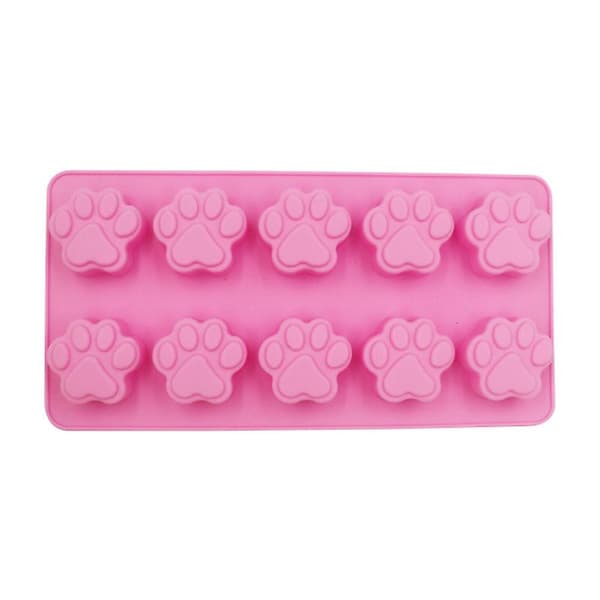 10 celler hund kat pote silikone kageforme til kiks gelé bageform isbakke Pink