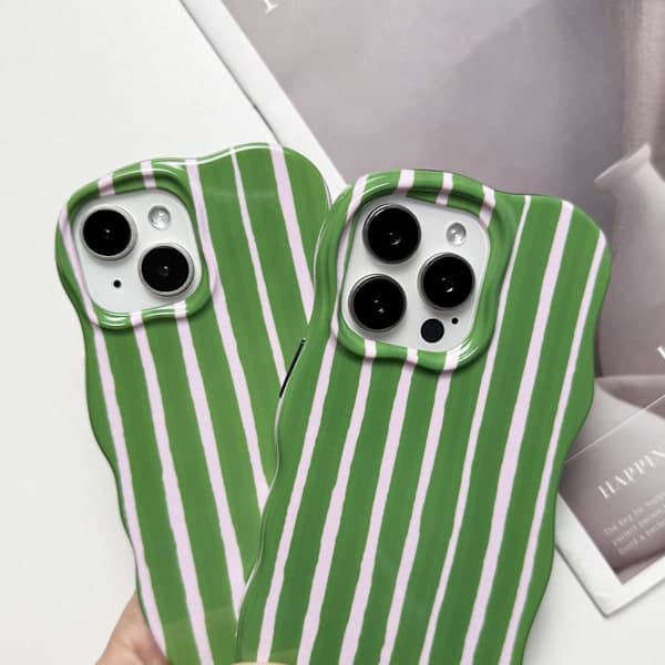For iPhone 16 Pro Case Striped Cute Aesthetic Stylish Trendy Wavy Protective Phone Case Durable Shockproof - Green