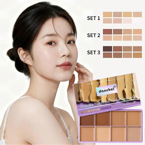 Danchel Soft Matte Concealer Palette - 8 farver vandfast langtidsholdbar til mørke rande rødme medium