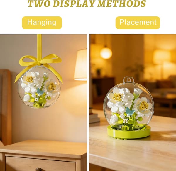 Konstruksjonselementer for montering av kunstige blomster, krystallkuler, planter og blomster