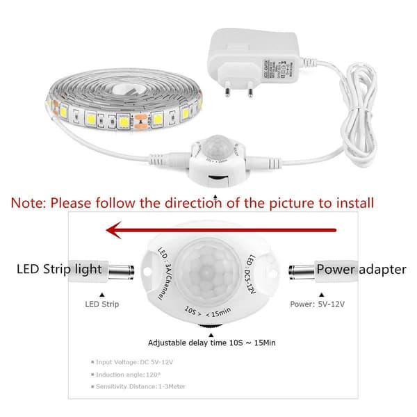 LED-stripe med bevegelsessensor Vanntett LED-stripe Varmhvit belysning med timer for kjøkken under skap og trapper 0.3