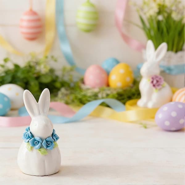 Påsk Keramisk Kaninprydnad med Blomma Vår Heminredningspresent A