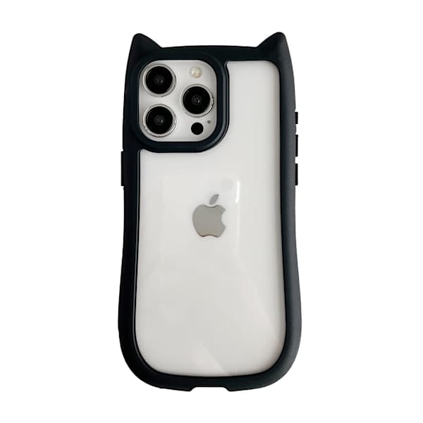 Cute Cat Ear Transparent Phone Case Compatible with iPhone Case (Black, iPhone 15 Pro Max) Black