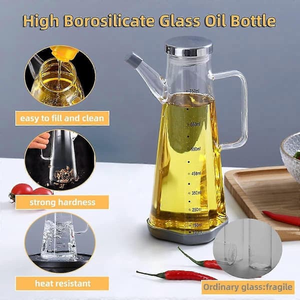 Oliedispenserflaske, glas olivenolieflaske eddike madolie dispenser (750 ml)