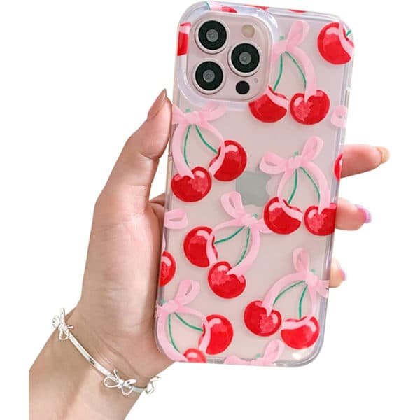 PC-compatible iPhone case, cute cherry bow aesthetic design, soft TPU slim - clear iPhoneXR