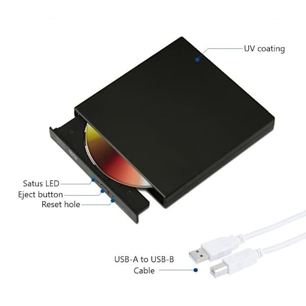 Ekstern DVD/CD-brænder USB 2.0 Slim til computer sort