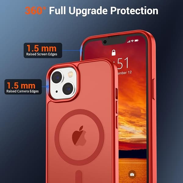 SUPFINE Magnetic Case for iPhone 14pro, MagSafe Compatible, Military Grade Protection, Slim Matte Translucent Shockproof Cover, Red iphone14pro red