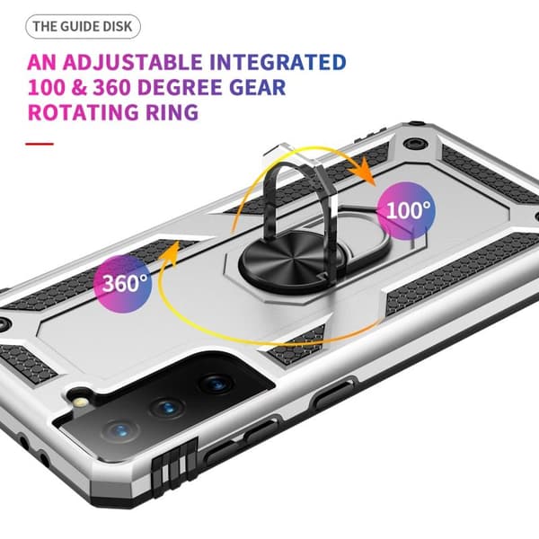 Samsung Galaxy S21 5G Case, Shockproof TPU + PC with 360 Degree Rotating Holder Silver