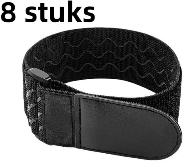 8-pak - Elastisk bånd - Vægtbælte - Elastisk spænde - Velcro - Multifunktionelt - Løkkeforsegling - Sort