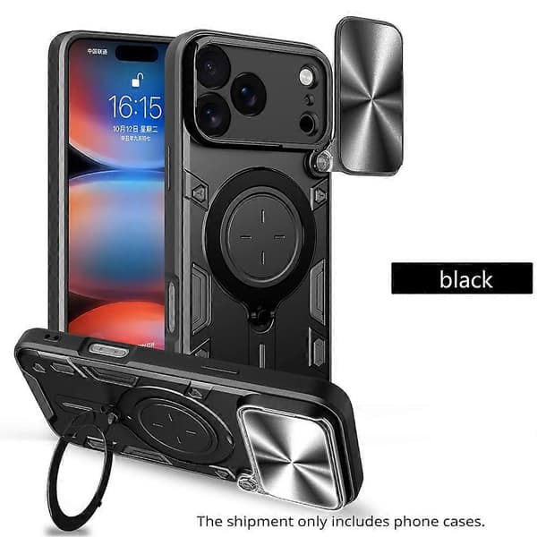 Stødsikkert panser magnetisk holderringcover til iPhone 17 5G skydelinsedæksel til iPhone17 Black