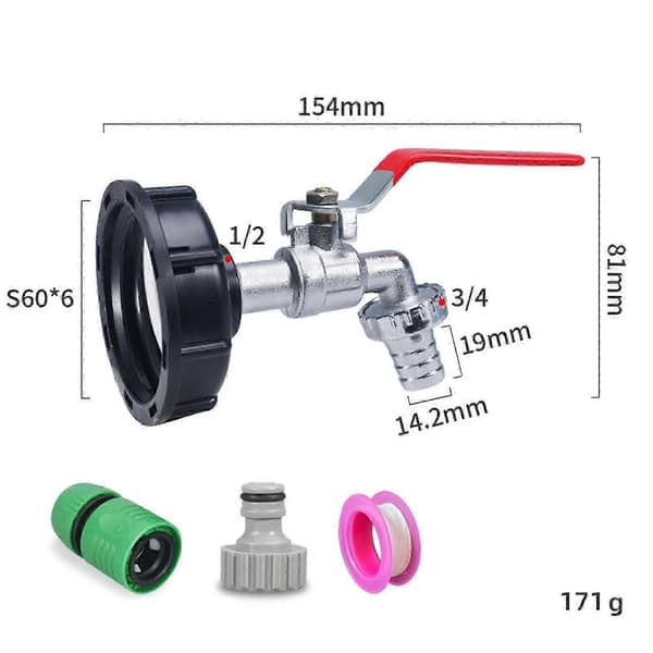 Quick-Connect IBC Tank Adapter, Nem-Installations Erstatningsfitting til Vandslange & Tapventil Tilslutning PP Nozzle