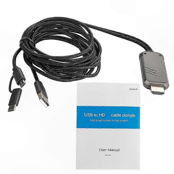 2m flettet USB-C til HDMI-kabel med Micro USB og Bluetooth 1080P-understøttelse