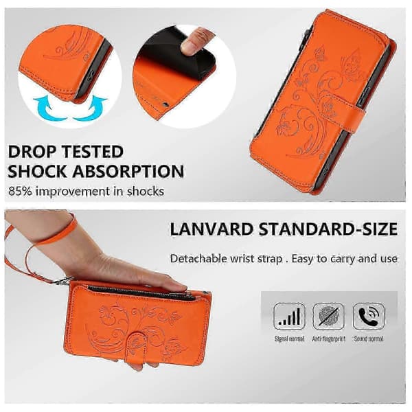 Plånboksfodral för iPhone XR Broderad Fjäril 5 Kort ..._c* Orange
