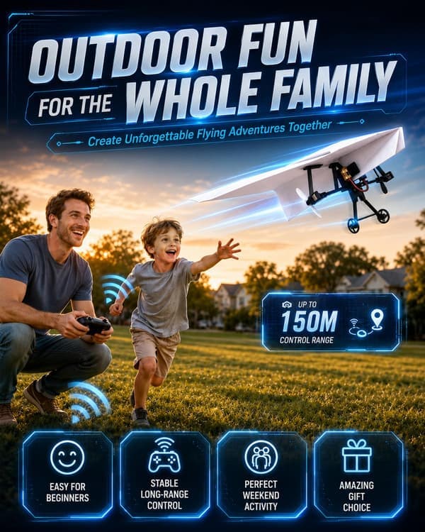RC Paper Airplane Motor Kit DIY Model Airplane Starter Kit with Gyro Stabilizer Dual Propellers Foldable Electric Remote Control w/ Plane E