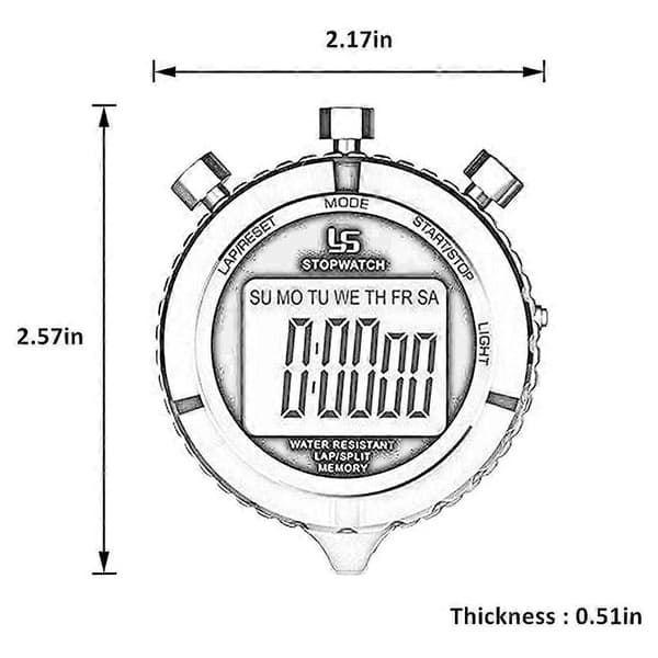 Digitalt stopur timer metal stopur med baggrundsbelysning, 2 omgangs stopur timer til sportskonkurrence Silver