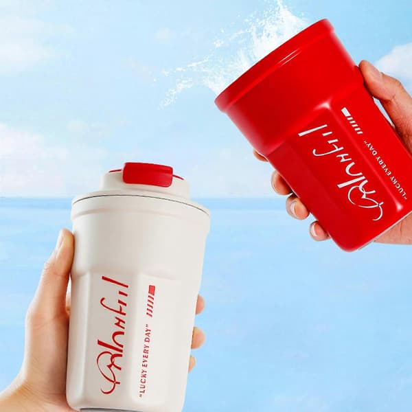 Kaffemugg Biltermosmugg Läckagesäker Resetermosmugg för Vatten Kaffe Termo 400ML Dubbel Rostfritt Stål Red