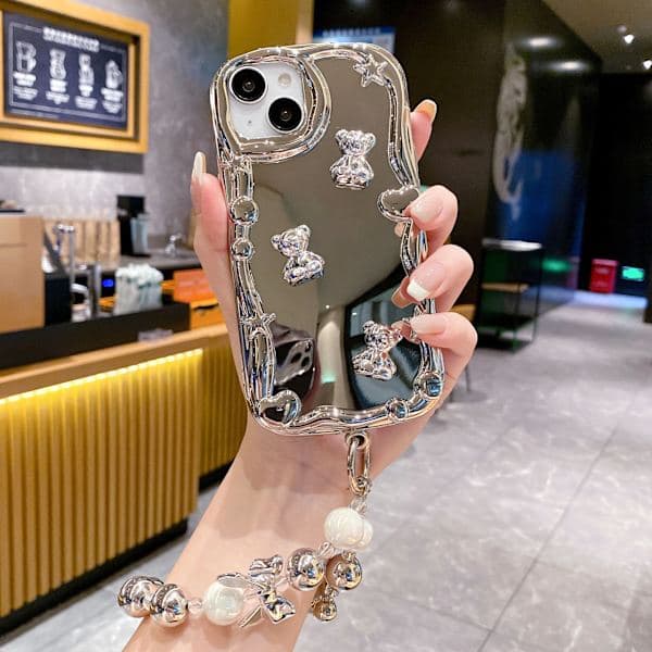 Galvanized Mirror Phone Case, Suitable for iPhone 15 Series Phone Case + Bracelet (iPhone 15 Pro) iPhone 16PROMAX