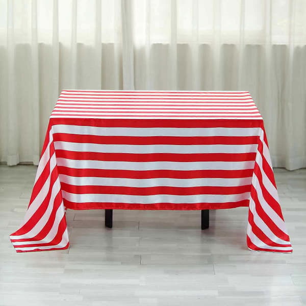 152x259 cm Röd & Vit Randig Satin Rektangulär Duk Sömlös Duk För Bröllopsfest Evenemang