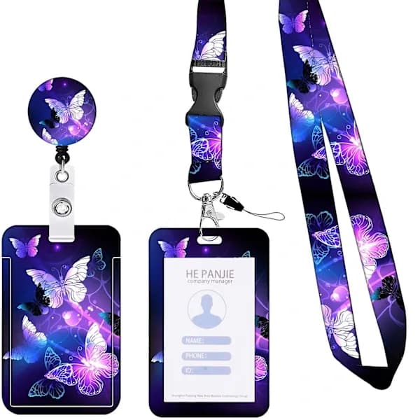 ID Card Holder with Various Pattern Prints, Sliding Opening, Lanyard and Multiple Carrying Options, Transparent Card Protector, Portable Retractable Badge B B