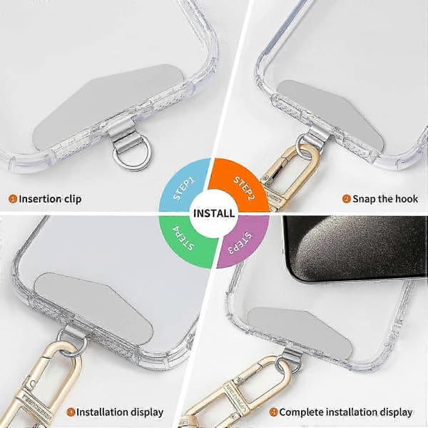 D-Ring Telefon Tether Tab Universal Metal Patch Pad til Telefon Lanyard Rem-Guld Multicolor Silver