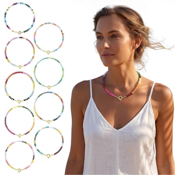 Farverig Stenperle Choker Halskæde Boho Sommer Smykker til Kvinder Strandfest og Feriebrug E