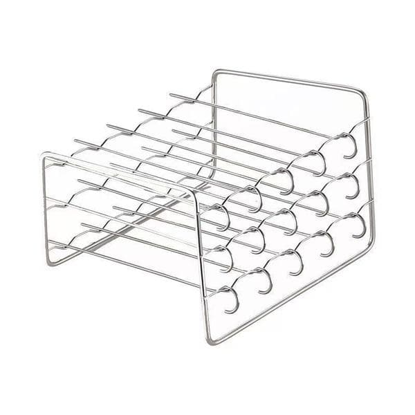 Grillspydholder i rustfrit stål, grillspydholder med flere slidser, rustfri trådkebabspydholder