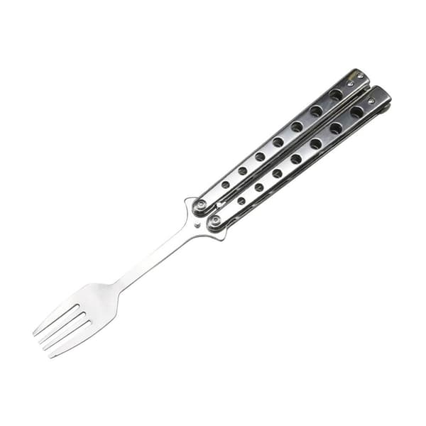 Fällbar fjärilsgaffel och sked i rostfritt stål för camping Fork