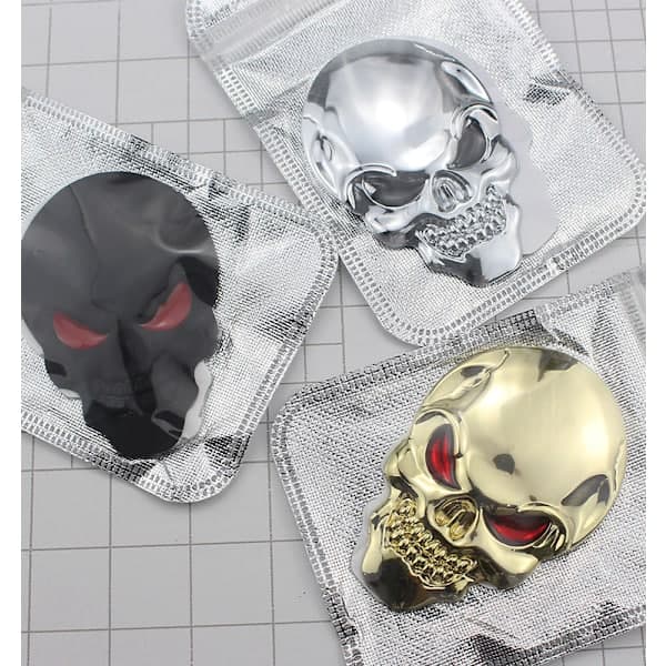 2x 3D Stor Sort Metal Dødningehoved Skelet Ond Knogle Bil Emblem Badge