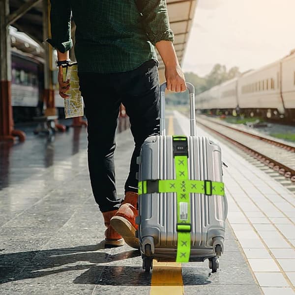 2-pack Reflective Luggage Strap with Number Lock - Suitcase Baggage Belt & Suitcase Strap Green