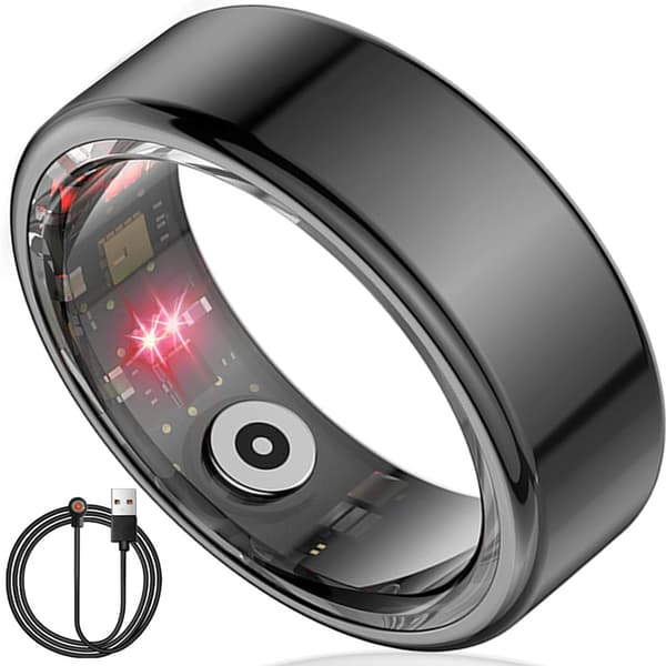 Smart Ring Sundhedstracker til Kvinder og Mænd, Kalorier, Ilt, Puls og Søvnkvalitetsmåler, Intet Abonnement, Kompatibel med iOS og Android Sort Black size 9