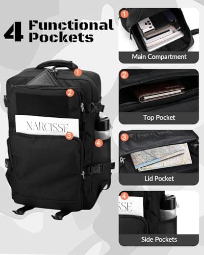 Waterproof Tactical Backpack for Men, 25L Padded Military Work Backpack with Molle System and Multi-Pockets, Army 3-Day Assault Backpack Black