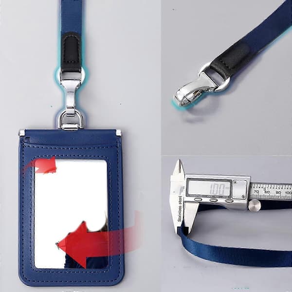 Leather ID Card Holder with Detachable Lanyard for Office Use Black Vertical