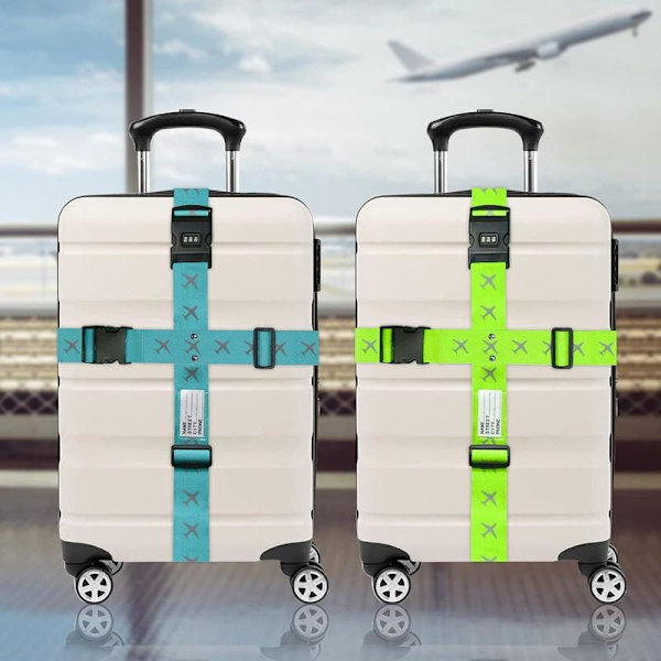 2-pack Reflective Luggage Strap with Number Lock - Suitcase Baggage Belt & Suitcase Strap Green