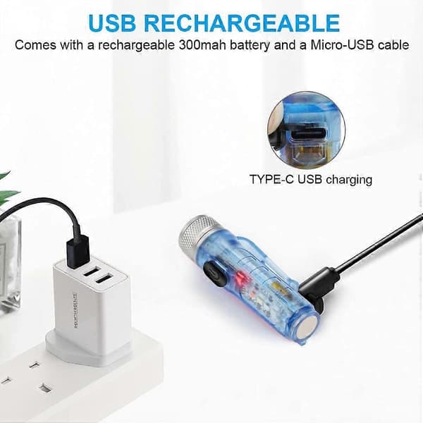 Mini avaimenperä taskulamppu tasku USB-ladattava monikäyttöinen valaisin Red