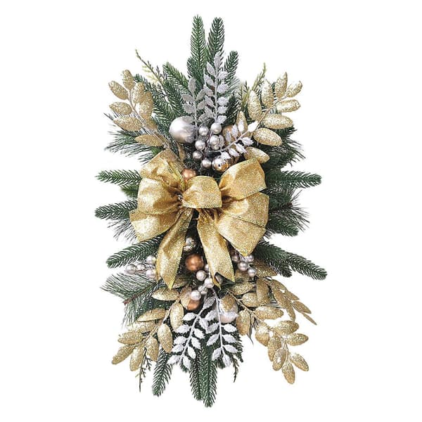 Julekrans Julepynt med bær Julepynt Julekrans med LED-lys Gold 45cm