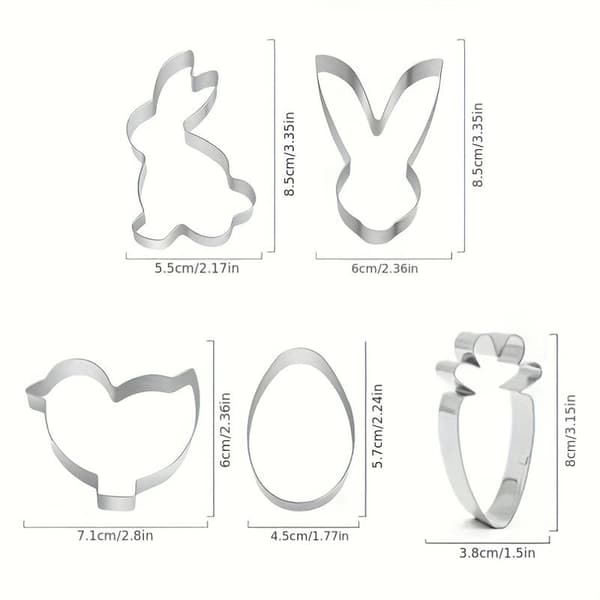 Påskebageforme - Rustfrit stål med kanin-, gulerods-, ande-, æg- og kløverformer til feriebagning [DB] Easter Cookie Cutters