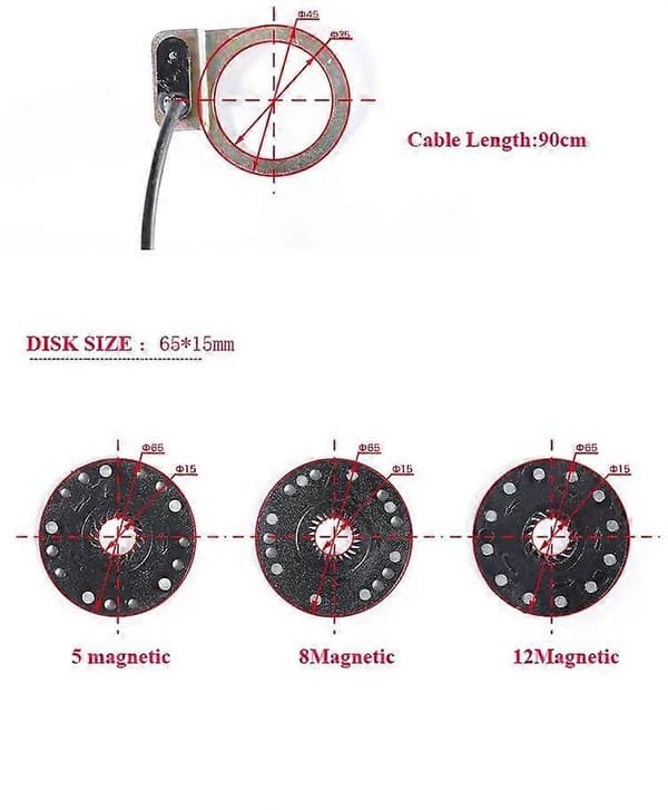 Elektrisk sykkelkraft Pedalassistent sensor PAS-system 5/8/12 magnet hastighetssensor 12 magnetic