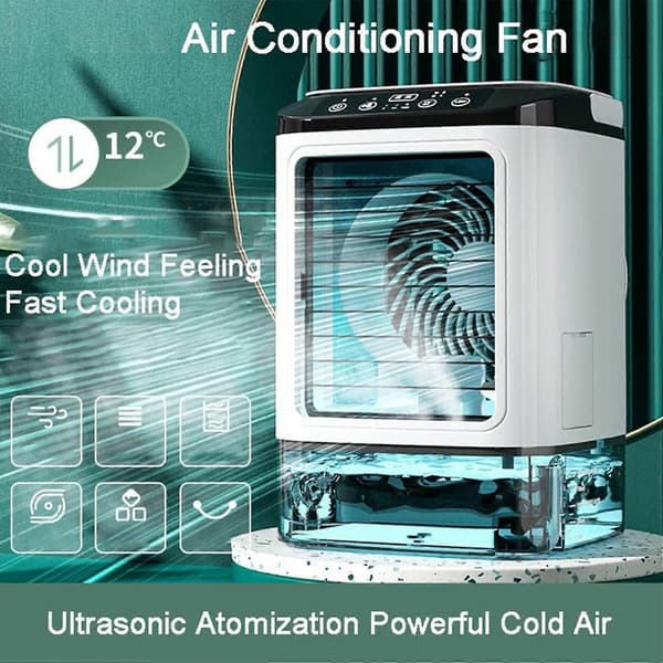 2X Bærbar Aircondition Bærbar Ventilator Dobbelt Spray Ultralyd Atomisering Hastighed Lydløs Luftkøler Blanc