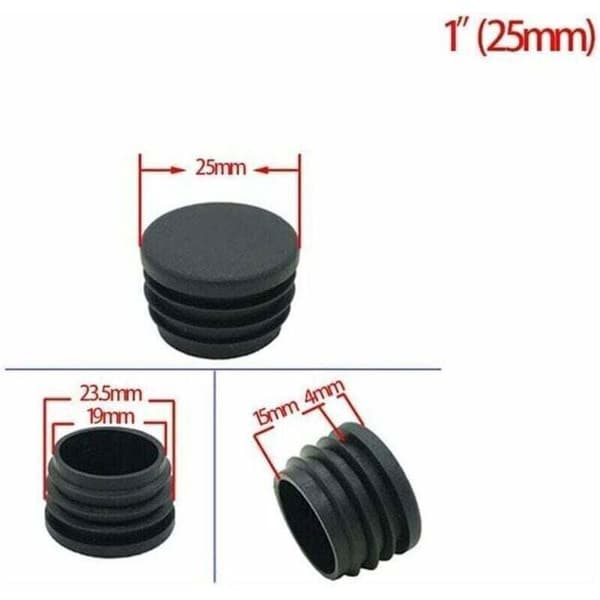 Plastic End Caps for Tubes - LUSKYKA® - Pack of 20 - 25mm Outer Diameter - Black
