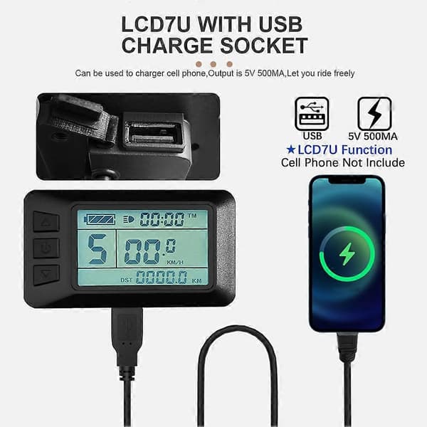 Elektrisk cykeldisplay KT LCD7U KT-LCD7U LCD-displaycomputer med USB-interface SM-stik Black Sm