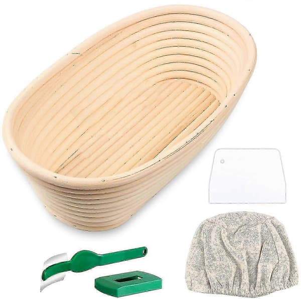 Håndlavet oval hævekurv med brødkniv til dej