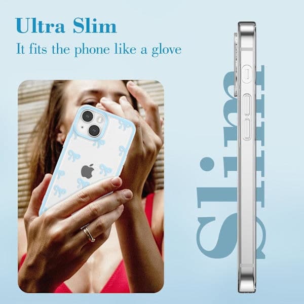 iPhone 15 Case, Transparent Cute Ribbon Bow Pattern Aesthetic Transparent Phone Case Raised Camera Protection Stylish, like
