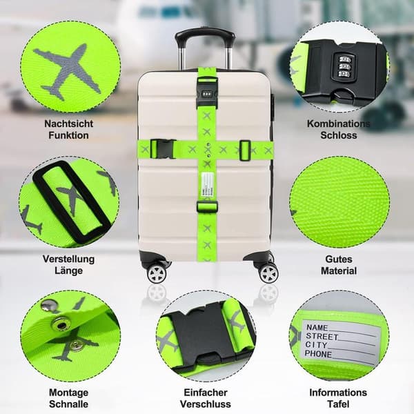 2-pack Reflective Luggage Strap with Number Lock - Suitcase Baggage Belt & Suitcase Strap Blue