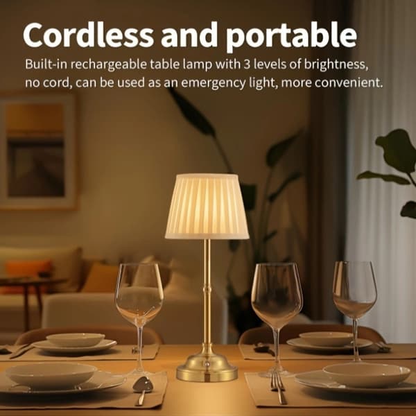 Wireless Table Lamp, LED Table Lamp, Rechargeable, with Fabric Lampshade, Mood Lighting, Bedroom, Portable