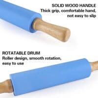 Silikonkjevle, 30,5 cm kjevle med trehåndtak, non-stick overflate, for