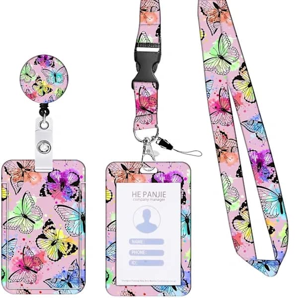 ID Card Holder with Various Pattern Prints, Sliding Opening, Lanyard and Multiple Carrying Options, Transparent Card Protector, Portable Retractable Badge B B