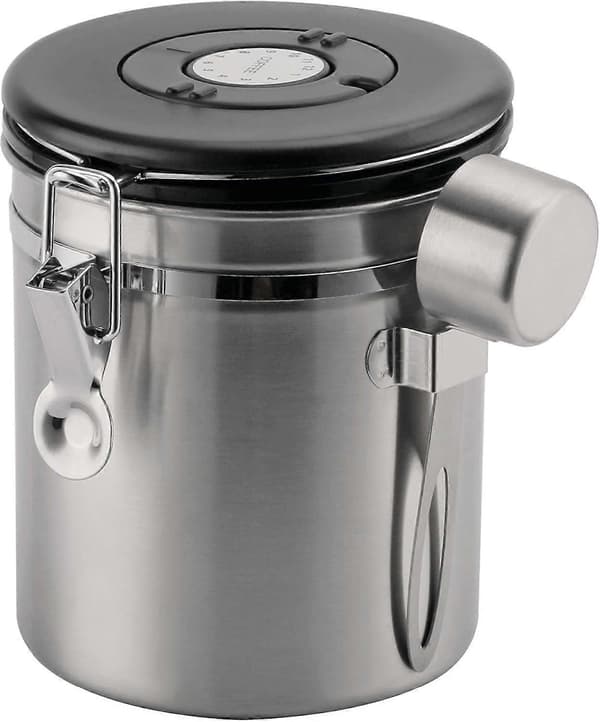 Kaffe-/tebønnebeholder i rustfrit stål med udluftningsventil, komplet beskyttelse mod oxidation (sølv)