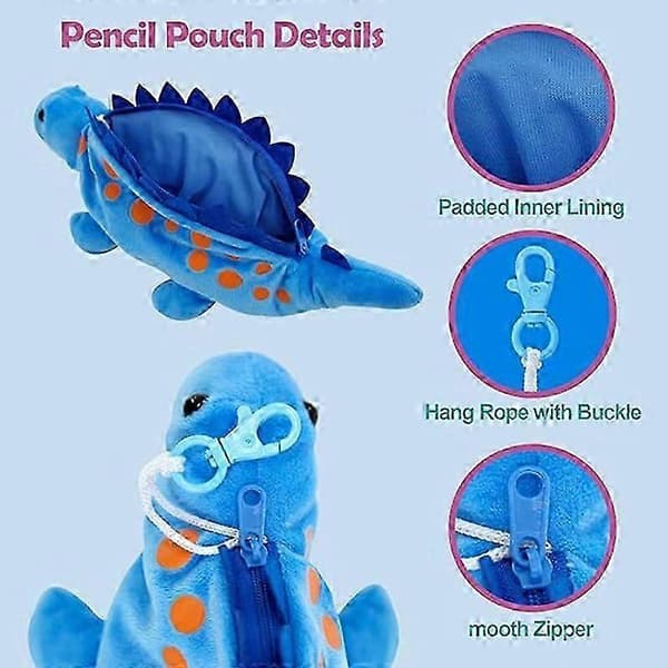 Penalhus til børn, 3D Plysdyr Hund Dinosaur Penalhus Blue