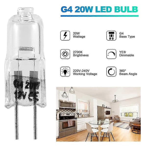 20 stk. G4 halogenpærer, 20W 12V halogenpærer Transparent