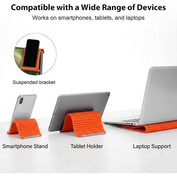 Bärbart hopfällbart telefonställ i silikon (orange), justerbart halkfritt skrivbordsställ är flexibelt och böjbart.